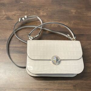 Kate Spade Audrey Flap Croc Embossed Crossbody Bag in Bare Cream